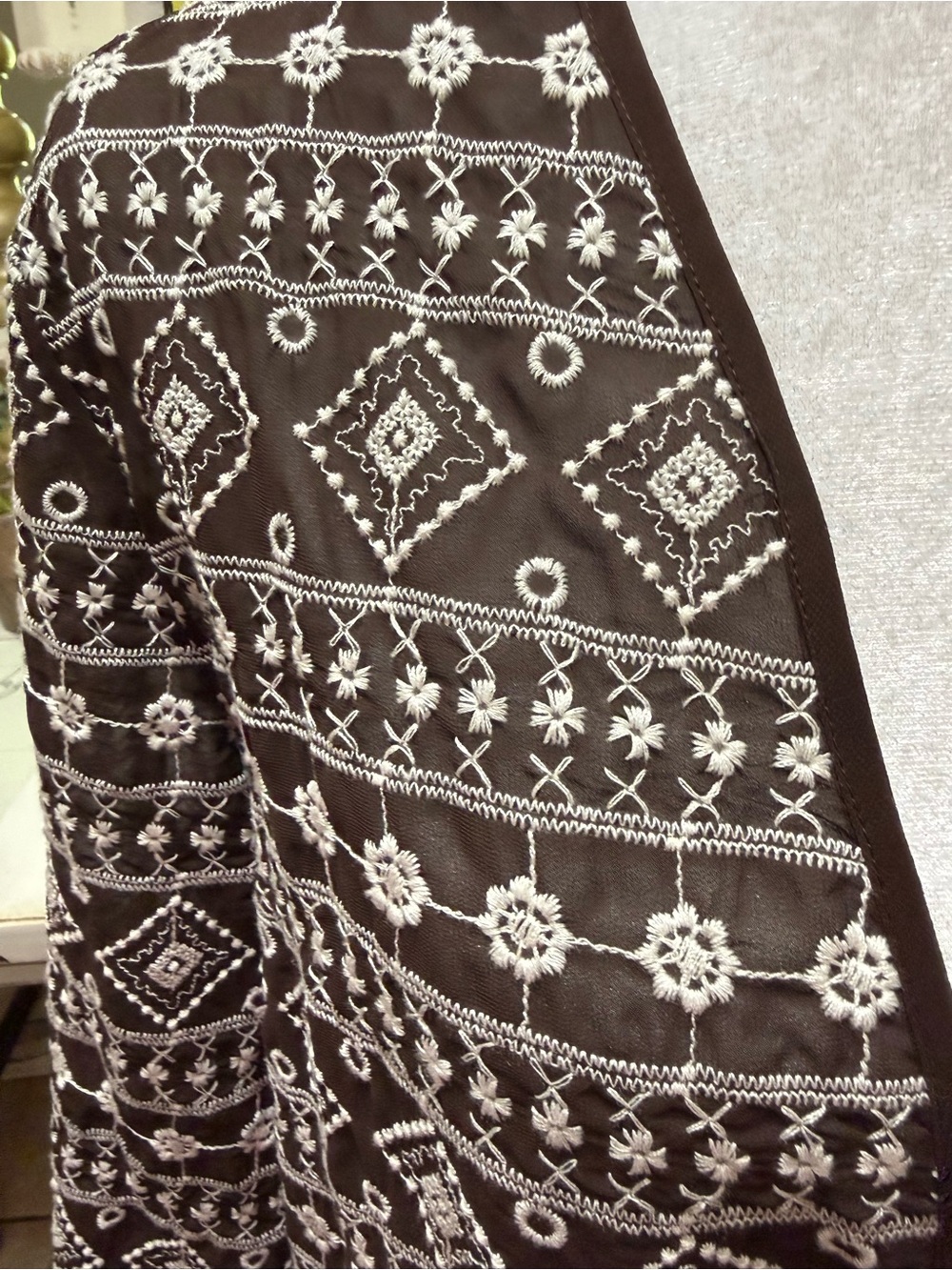 Chico's Brown and white Geometric Open Cardigan Medium - Picture 3 of 7